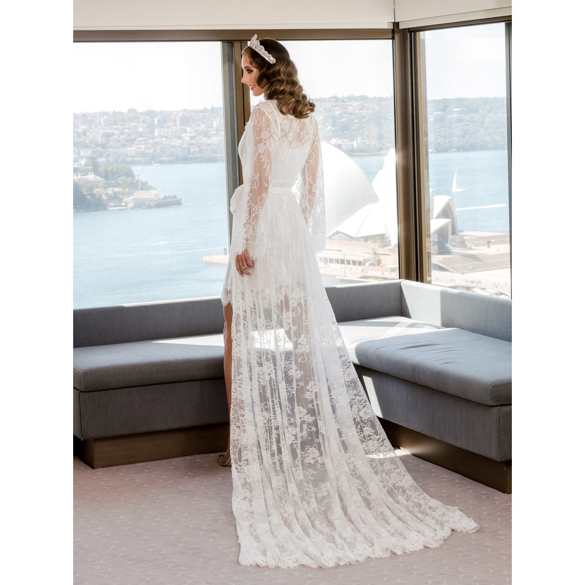 Anastasia Bridal Lace Robe with Long ...